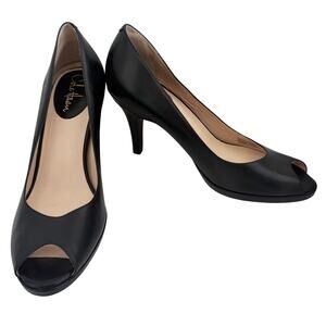 Cole Haan Nike Air Black Leather Open Peep Toe Pumps Heels Size 9.5 AA